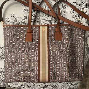 Tory Burch Brown and Tan Patterned Tote